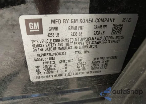 2023 Chevrolet Trailblazer Fwd Lt из США, поврежденный, VIN KL79MPSL5PB004374